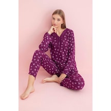 Pijamerry Kadın Dantel Yaka Bambu Uzun Kol Pijama Takımı 5206 - 1 Adet 001