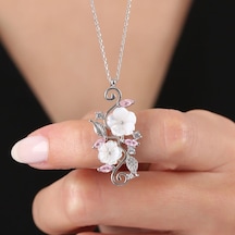 Pink Taşlı Manolya Çiçeği Sevgi Bahçesi Flowers Gümüş Kolye
