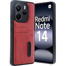 Xiaomi Redmi Note 14 4g Uyumlu Kılıf Sara Kartvizitli Deri Kılıf - Kırmızı