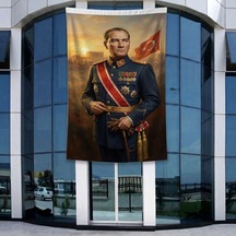 Askeri Üniformalı Atatürk Portresi Poster Bayrak Raşel Kumal 4x6 Metre Ata75 Diğer