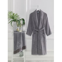 Formeya Havlulu Bornoz Seti 2 Parça Bornoz + Yüz Havlusu Gri