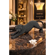 Siyah Taşlı Uzanan Panter Leopar Figürü Dekoratif Biblo Masaüstü Obje 10x38 Cm 1-23
