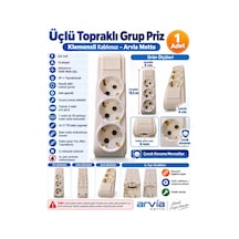 Arvia Motto Üçlü Beyaz Grup Priz Topraklı Klemensli 3lü Kablosuz Standart