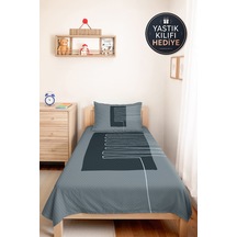 Geometrik Gri Genç Odası Tek Kişilik Pike Takımı - Modern Antrasit 160x220 Cm Kapitone Yatak Örtüsü Killi Ada Işıltısı