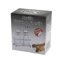 2pcs Krom Kapak Akrilik Tuzluk - Biberlik - Baharatlık Metal Standlı Kare - Köşeli 4915 Çok Renkli