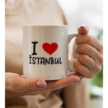 Bk Gift I Love İstanbul Tasarımlı Beyaz Kupa Bardak