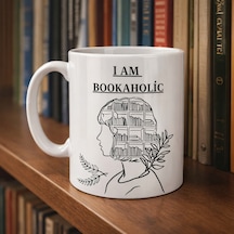 I Am Bookaholic Yazılı Kitap Temalı Kupa Model 213 Baskılı Seramik Kahve Kupası Çok Renkli