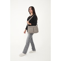 Özer-3054 Sanmorris Suya Dayanıklı Krinkıl Kumaş Kadın Omuz Çantası Açık Gri