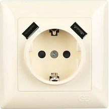Visage 2 Usb Çıkışlı Çocuk Korumalı Topraklı Priz, 5v, 2.4a, Krem