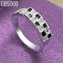 925 Ayar Gümüş Ekose Aaa Zirkon Yüzük Parti Hediye Moda Takı 10 - Standart Gümüş