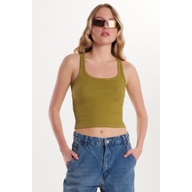 Tudors Kadın Slim Fit Dar Kesim İnce Askılı U Yaka Yeşil Body Atlet-34169 Yeşil
