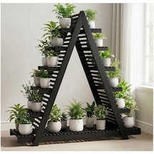 Ahşap A Formlu Dekoratif Çiçeklik Standı - 150x150 Cm Geniş Saksı Rafı Siyah