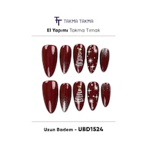 10'lu Bordo Uzun Badem Ubd1524 Tekrar Kullanılabilir El Yapımı Protez Takma Tırnak S
