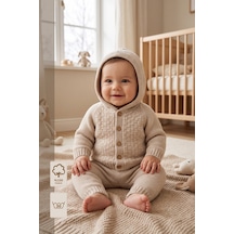 Minory Baby Kapüşonlu Düğmeli 2 Li Triko Bebek Takımı Bej Bej