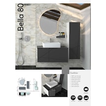 Evros Bella 80 Cm Banyo Dolabı Boy Dolabı Dahil Antrasit