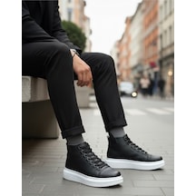 DMR Elegance Ba0713 Bağcıklı Yüksek Siyah Beyaz Taban Erkek Tarz Spor Bot Rekli