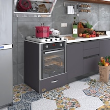 Kenzlife Ankastre Modülü Kabini Flor Gri Kapaklı Fırın Ocak Dolabı Sabit Tabla