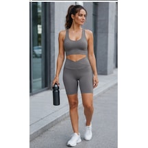 Cocosushicooo Kadın Spor Takım Toparlayıcı Yüksek Bel Biker Tayt & Destekli Spor Büstiyer Takım Vizon