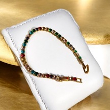 Kırmızı Sanat Evi Rengarenk Gold Su Yolu Şık Klipsli Çelik Bileklik
