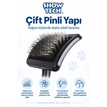 Showtech Universal Sert Ve Çift Pinli Kedi Köpek Kıtık Açıcı Fırça Orta Boy