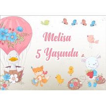Sevimli Hayvanlar Ve Balon Temalı Doğum Günü Afişi - 70x100 Cm