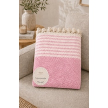 180x230 Cm Pamuklu Hasır Dokuma Koltuk Örtüsü Kaymaz Şal Örtü Çekyat Kanepe Koruyucu Premium Seri Pembe