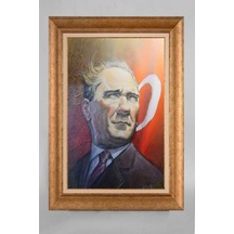 Altın Varaklı Çerçeveli Paspartulu Atatürk Tablo E848