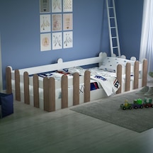 Montessori Karyola Beyaz Açık Ceviz 90x190 Yatak Uyumlu Oval Kesim Çocuk Yatağı TLP404