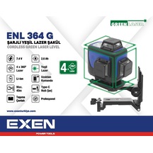 Exen Enl 364 G - 4x360 7.4v 2.6ah Şarjlı Yeşil Lazer Şakül Set