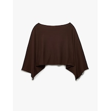 Koton Viskon Karışımlı Slim Fit 3/4 Yarasa Kol Kayık Yaka Crop Kazak Kahverengi 7wal90147ıt Kahve