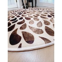 Leopar, Kahve, Kaymaz, Dökülmez Pamuk Taban Yuvarlak Banyo Halısı-(100X100-60X60-40X60 Cm 3'Lü Set) Çok Renkli