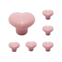 Fortunelane Pembe Seramik Kalp Kolu, Çocuk Odası Dolap Kolu, Mutfak Aksesuarı, Dekoratif Mobilya Kolu 6 Adet