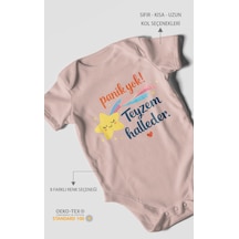 Morivokids Panik Yok Teyzem Halleder Kısa Kollu Bebek Body %100 Pamuk Pastel Pembe