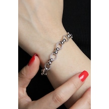 Top Motifli Gümüş Tasarım Füzyon Bileklik -  B072701