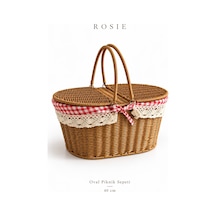 Rosıe Pötikare Desen Kumaş 2 Kapaklı Oval Piknik Sepeti 40 Cm Karışık