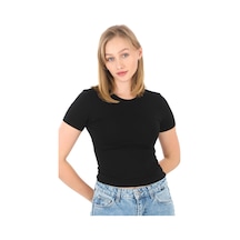 Crop Slim Fit Pamuk Likra Tişört-siyah Siyah