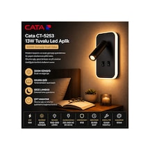 Ct-5253 Tuvalu Led Aplik 13w Siyah Günışığı 3200k Modern Duvar Armatürü