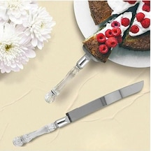 Kristal Saplı Pasta Servis Seti Spatula Bıçak Ikili Set Tek Renk