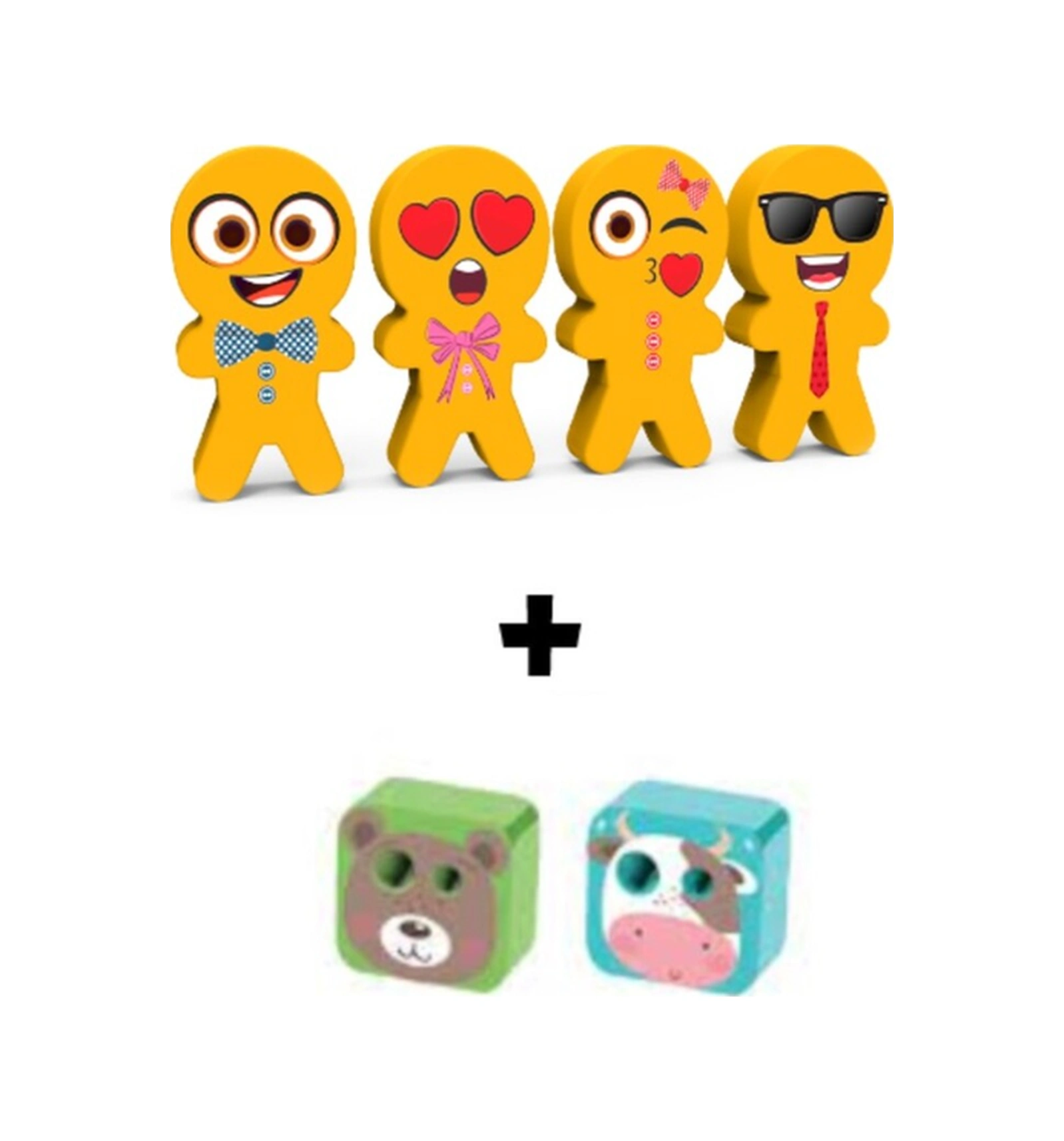 Art.57 Funny Face 4 Adet Silgi Ve Cubbie 2 Adet Kalemtraş Seti Erkek Öğrenci