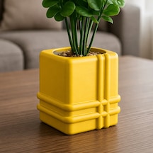 3d Baskı Square Planter - Izgara Desenli Küp Saksı-sarı