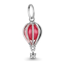 Kırmızı Sıcak Hava Balonu Sallantılı Charm Gümüş