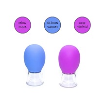 Mini Silikon Vakumlu Mika Yüz Masaj Kupası 2'li Set Mavi-mor Renk