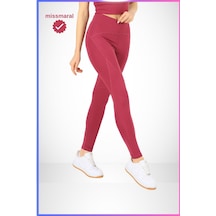 Missmaral Slim Fit Tayt Yüksek Bel Toparlayıcı Mürdüm Spor Model Flatlock Dikiş Detaylı Oslo 1090 MÜRDÜM
