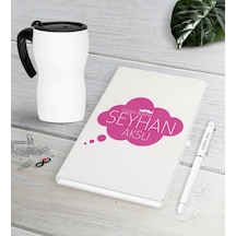 Kişiye Özel Canım Babam Beyaz Defter Kalem Termos Mug Seti-2