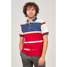 Desen Triko Erkek Polo Yaka Blok Desenli T-Shirt 0249821 Indigo-İndigo