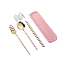 Novahub Pembe Altın Sofra Takımı Seti Kore Tarzı Toz Geçirmez Paslanmaz Çelik Çubuklarını Çatal Kaşık Yemek Takımı 3 Pembe Altın Pembe Altın