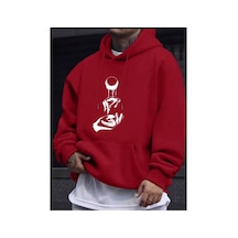 Medinenur Eşsiz Desen Kalın İçi Yumuşacık Sweatshirt Kırmızı