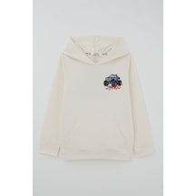 Breeze Erkek Çocuk Sweatshirt Macera Temalı Arazi Aracı Sırt Baskı Detaylı 4-8 Yaş , Krem
