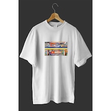 Noıssey -wed Piksel Savaşları Baskılı Oversize T-shirt Tişört Sokak Tarzı Beyaz