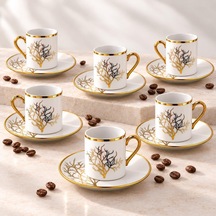 Tr 12 Parça 6 Kişilik 80 Ml Türk Kahvesi Fincan Takımı Gold Detaylı Ağaç Desenli K654-a Genel